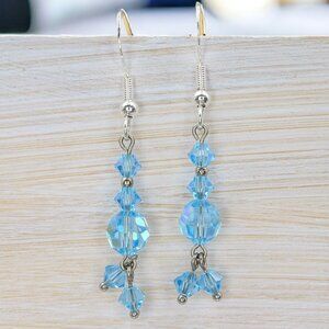 Light Blue Crystal Drop Earrings Handcrafted Jewelry